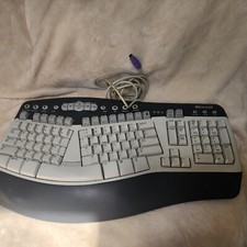 Microsoft Natural MultiMedia Keyboard 1.0A Ergonomic Gray White Untested-RT9470