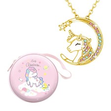Mystical Unicorn Moon Pendant Necklace Gold   Gift Box   Jewelry for Her