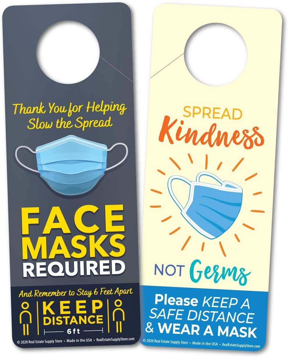Real Estate Door Hangers - Double Sided, 2 Designs, Pack Of 25, Laminated, 3x8", Open House & Instruction Signs