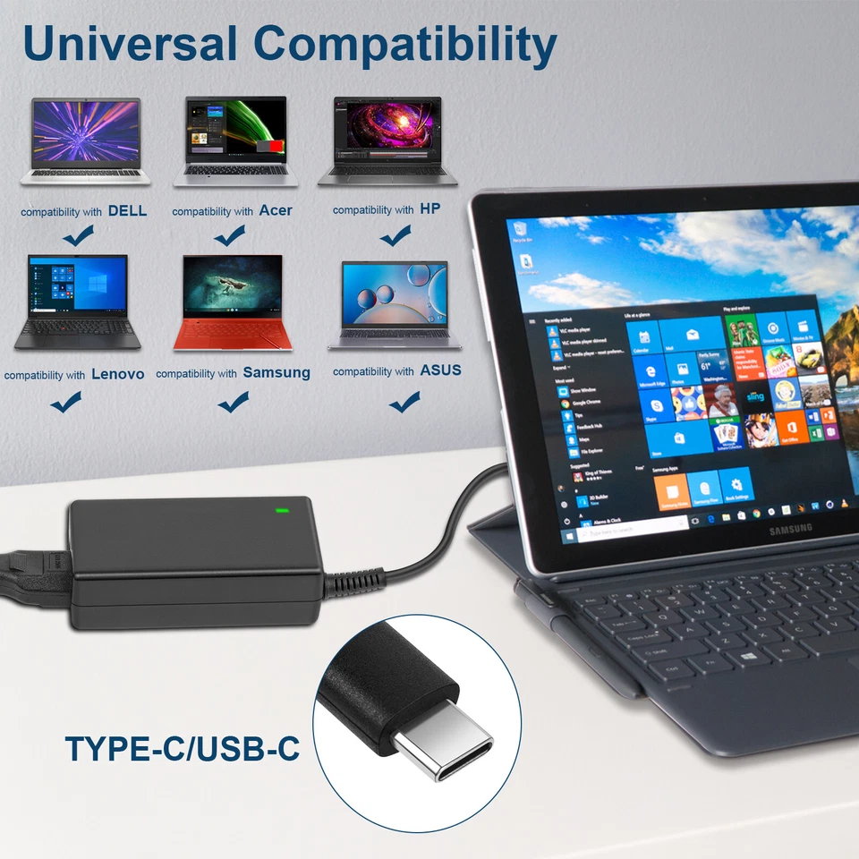 Adaptador de CA para Acer Chromebook 315 CB315-3H-C2C3 CB315-3H-C4QE 45W USB-C Cargador Foto 4 de 4