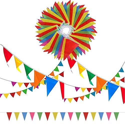 140m 290pz Festoni Bandierine Triangolari Colorate Feste Striscione (x2e)