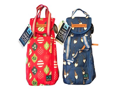 Arctic Zone Insulated Wine Tote Set of 2 Christmas  and Gnome Microban New NWT