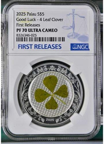 2025 Palau 1 oz Silver $5 Four-Leaf Clover Ounce of Luck Proof NGC 70 FR