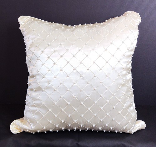 PRETTY SATIN LIKE BEADED PILLOW ~ BRIDAL