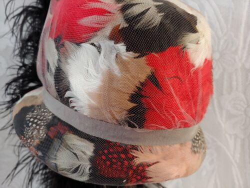 PR VTG WOMEN'S FEATHER HATS🌺 1960-70 LOT 2 BUBBLE FULL COVER MULTICOLOR BRIGHT - Picture 2 of 21