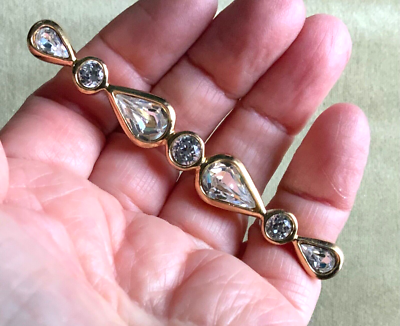 VINTAGE CHRISTIAN DIOR LARGE PIN BROOCH RHINESTONE GOLD TONE 