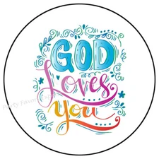 GOD LOVES YOU ENVELOPE SEALS LABELS STICKERS PARTY FAVORS