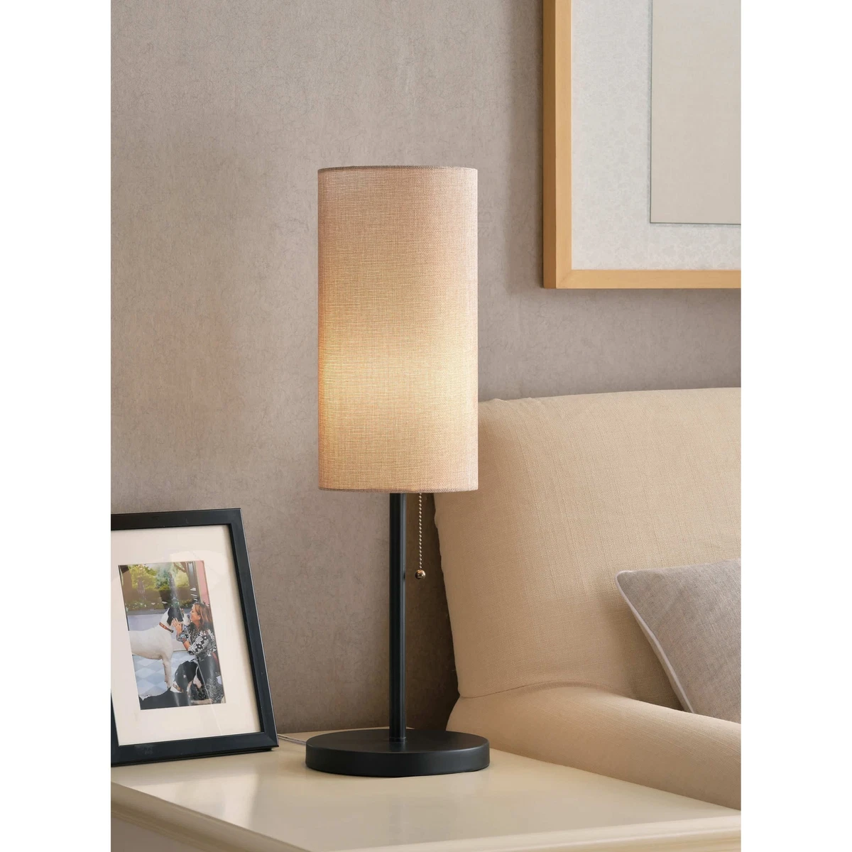 Tall Narrow Table Lamp Slender Cylinder Fabric Shade Black