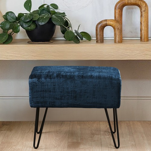 Plush Textured Velvet Ottoman Footstool Metal Legs Accent for Modern Living Room - Picture 24 of 244
