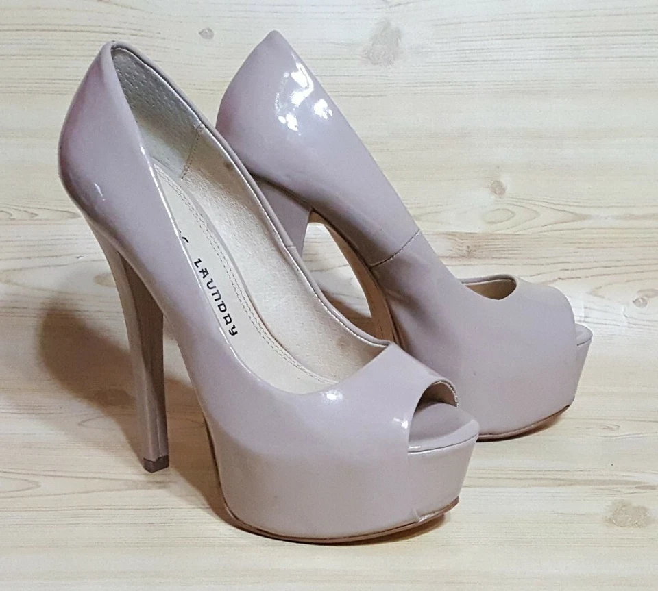 Zapatos de salón chinos de lavandería desnudos punta abierta plataforma tacón mujer 6/37 Foto 3 de 4