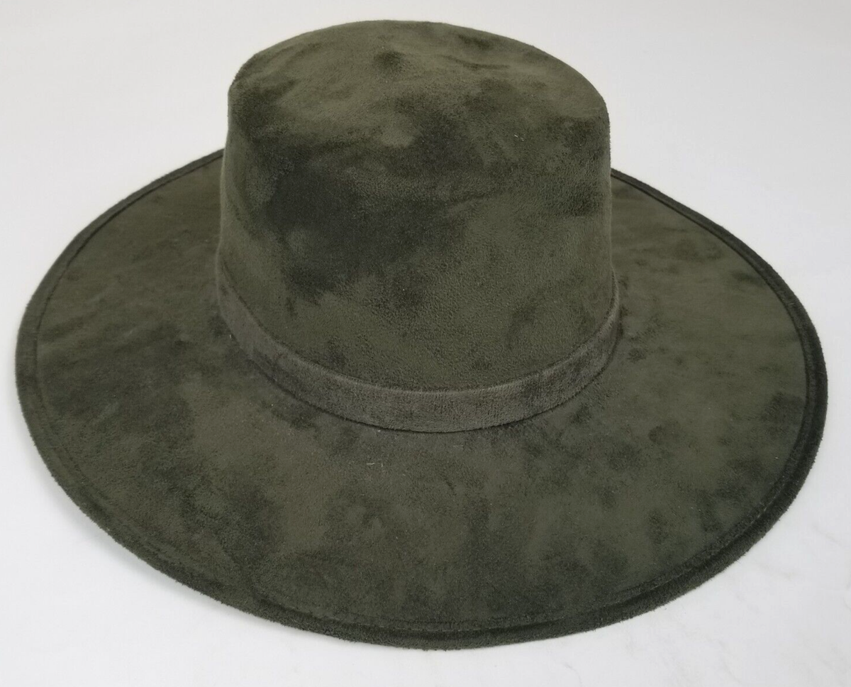 Fedora Hat Cap Big Wide Brim Medium Green Suede Travel  display picture 3