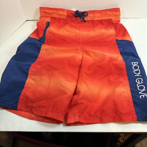 Body Glove Boys Bathing Suit Swim Trunks Zip Pocket Orange Blue Size L (14-16)