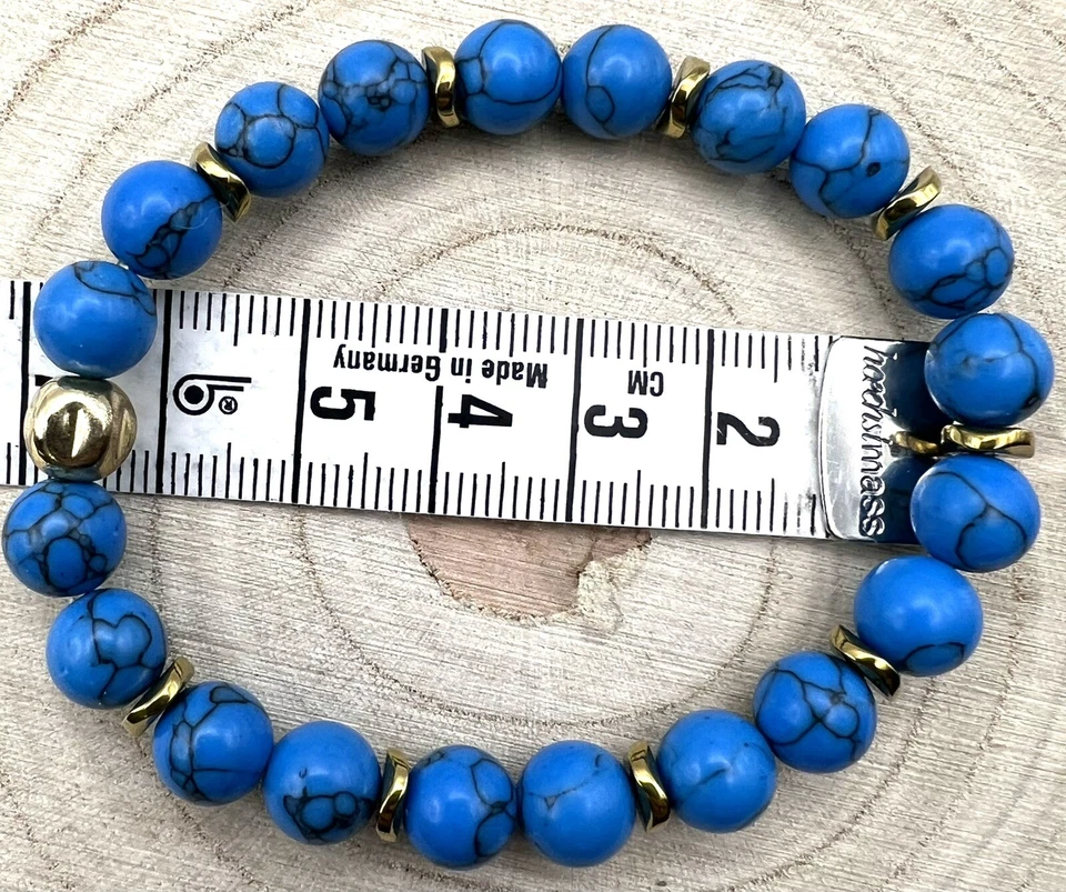 Edles Armband blauen Howlith Perlen Elastisch & Unisex Naturstein Echte Neu TOP - Bild 3 von 3