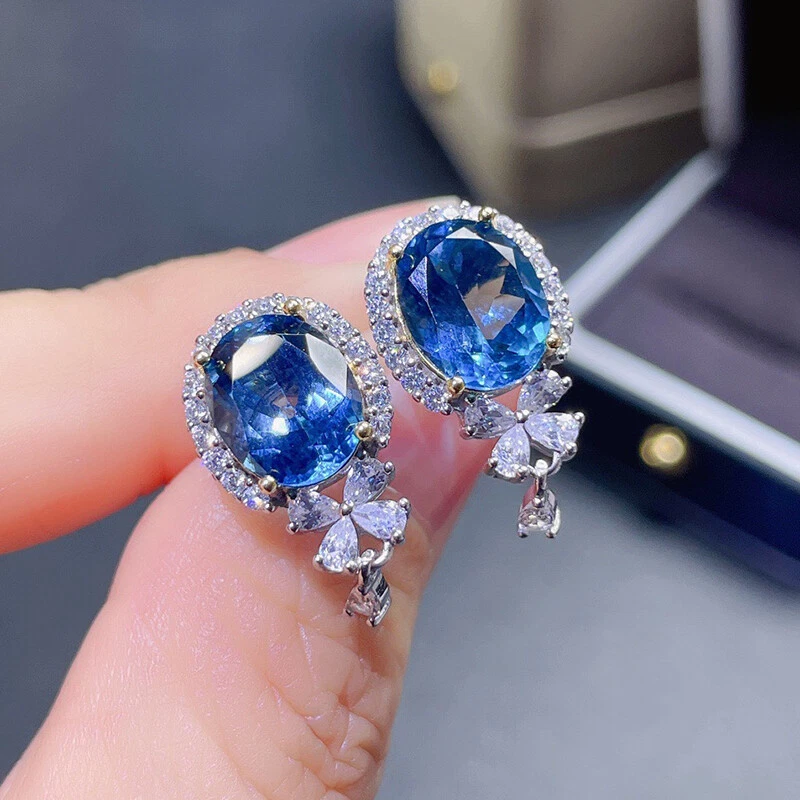 New Cute Design Oval Blue Topaz Mix Color Charming Women Stud Silver Earrings - Image 4 of 4