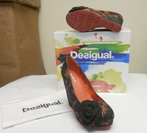 Desigual Authentic Women's Canvas Floral Pumps Aguila Wedge Shoes 27ps409-4029 - Picture 3 of 5