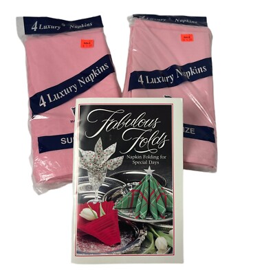 Vintage Ostrow Textile Luxury Napkins 2 pkgs of 4 ea Pink w Bonus Book