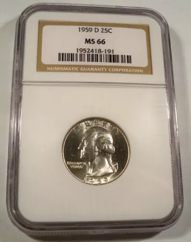 1959-D NGC MS66 WASHINGTON QUARTER VERY WHITE SILVER 25c MS 66