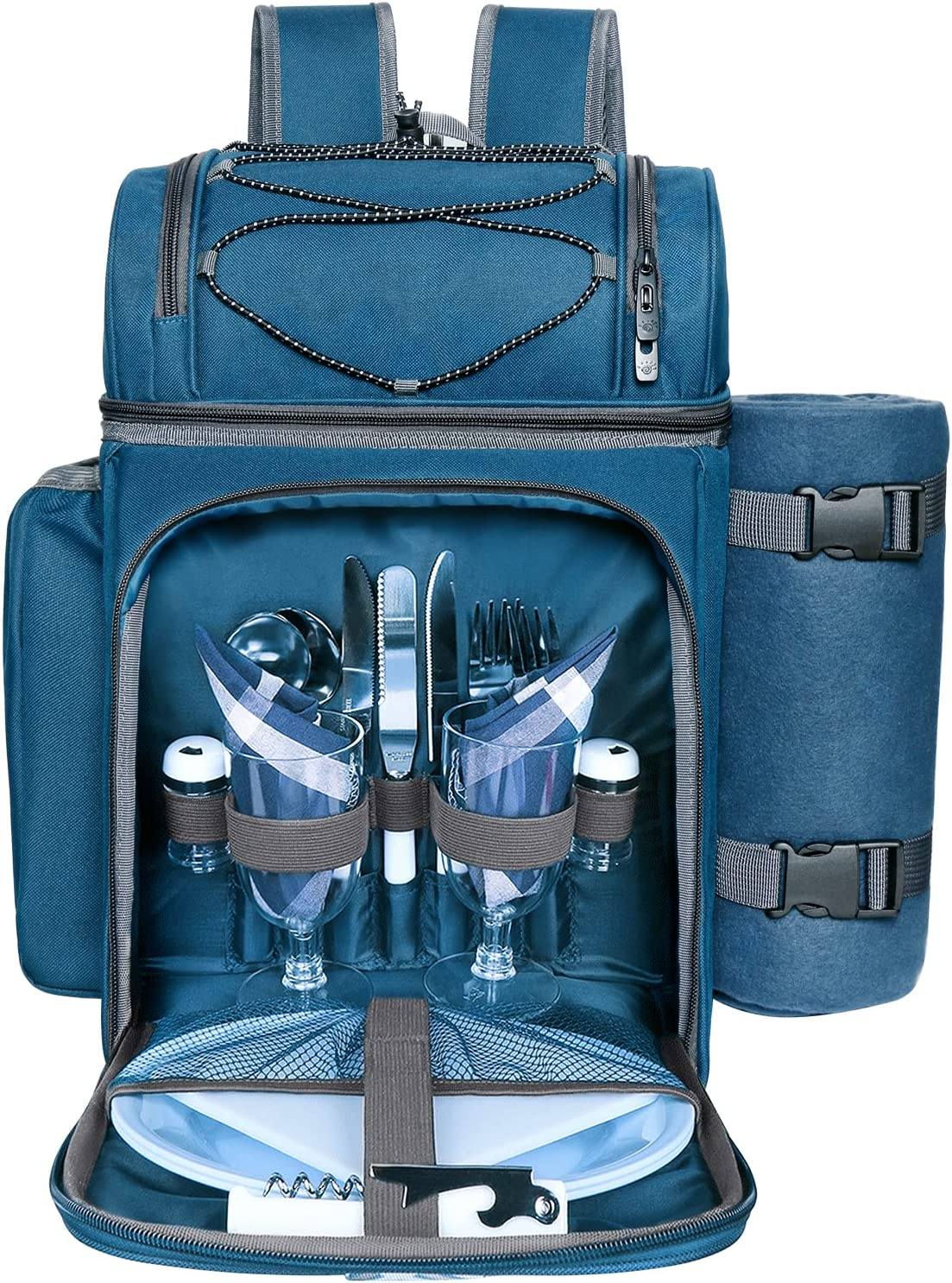 Hap Tim Picnic Basket Backpack for 2 Person with Insulated Leak Proof Cooler Com