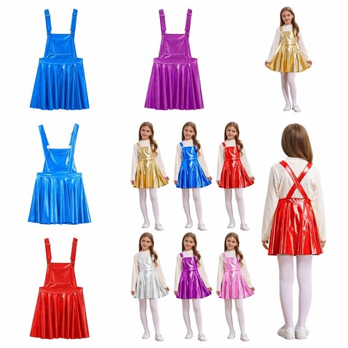 Kids Girl's Dresses Metallic Dress With Pocket Leisure Overalls Criss Cross - Picture 2 of 55