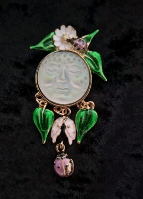 Sonne Mond Gesicht Brosche Vintage inspiriert Schmuck Geschenk Marienkäfer Blume