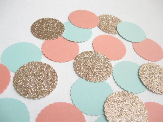  Confeti 1" Círculos de Papel Verde Azulado Melocotón Dorado Boda Cumpleaños Fiesta Decoración Foto 2 de 3