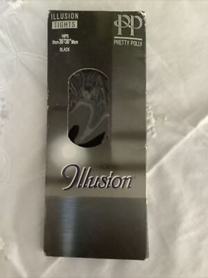 Vintage Pretty Polly Illusion Ultra Sheer Pantyhose Tights Black Glass S/M