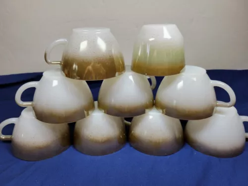 Vtg FEDERAL White Milk Glass Heat Proof D Handle Coffee Mug Cup Gold Trim lot