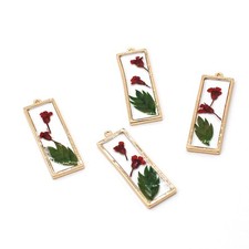 Clearance 8PCS Gold Tone Real Dry Flower Resin Rectangle Charm Pendant GBY413