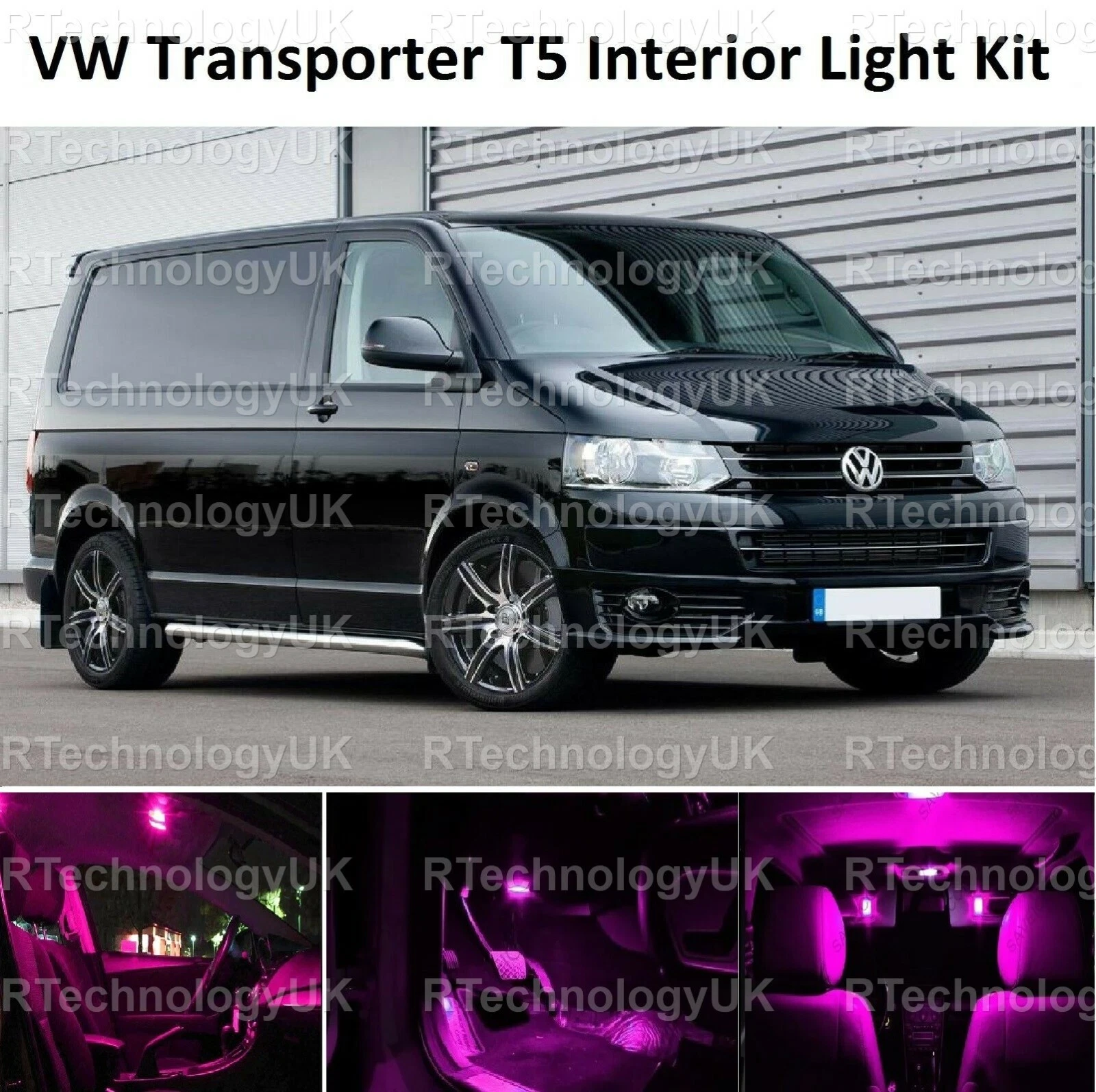 PINK PURPLE PREMIUM Full Interior LED Lights Upgrade Kit for VW T5 Transporter