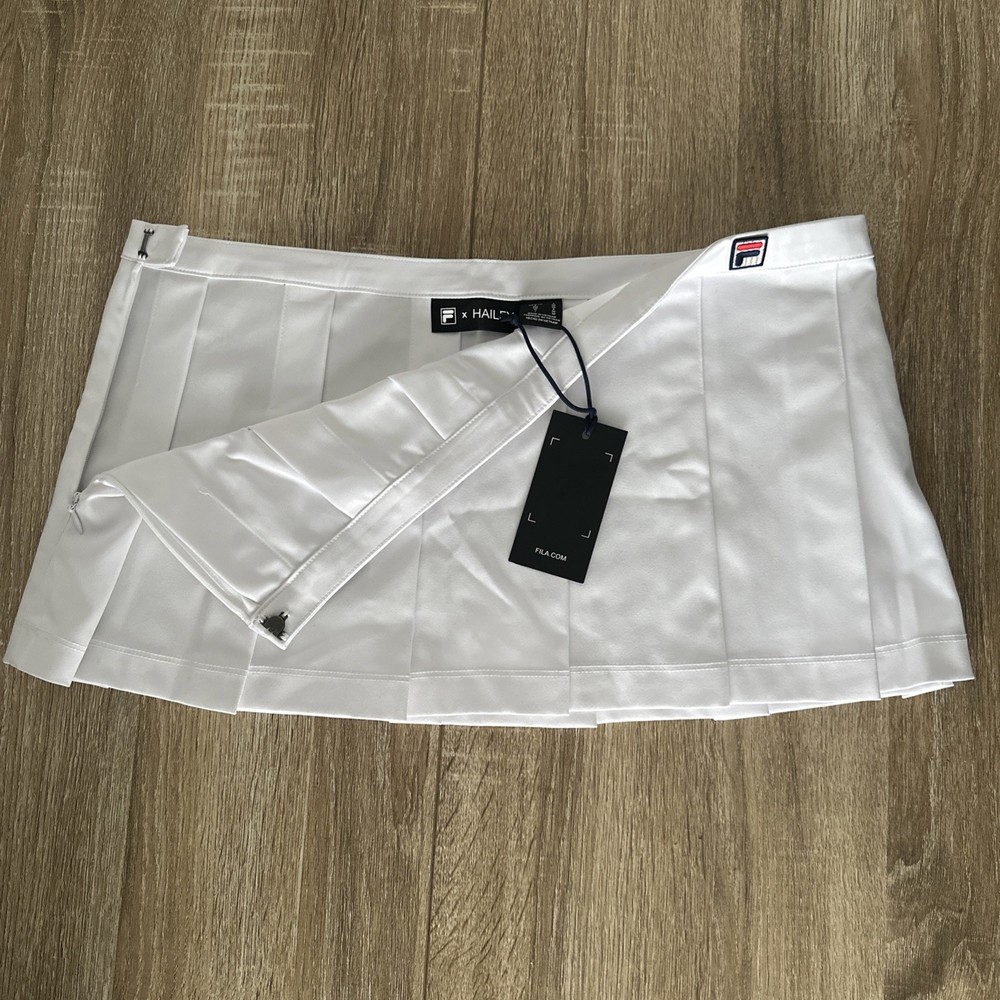FILA Tennis Skirt Women's SMALL White Size UK 8 Hailey Pleated Bieber Micro Mini