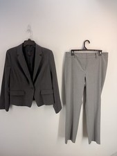 Ann Taylor Blue Women's Pant Suit Jacket  Pants Set Regular Size 10 Gray