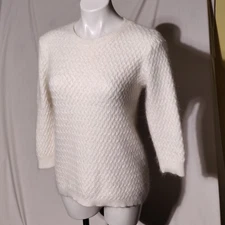 Joan Vass Women's White Fuzzy Sweater Medium Nylon Rabbit Hair