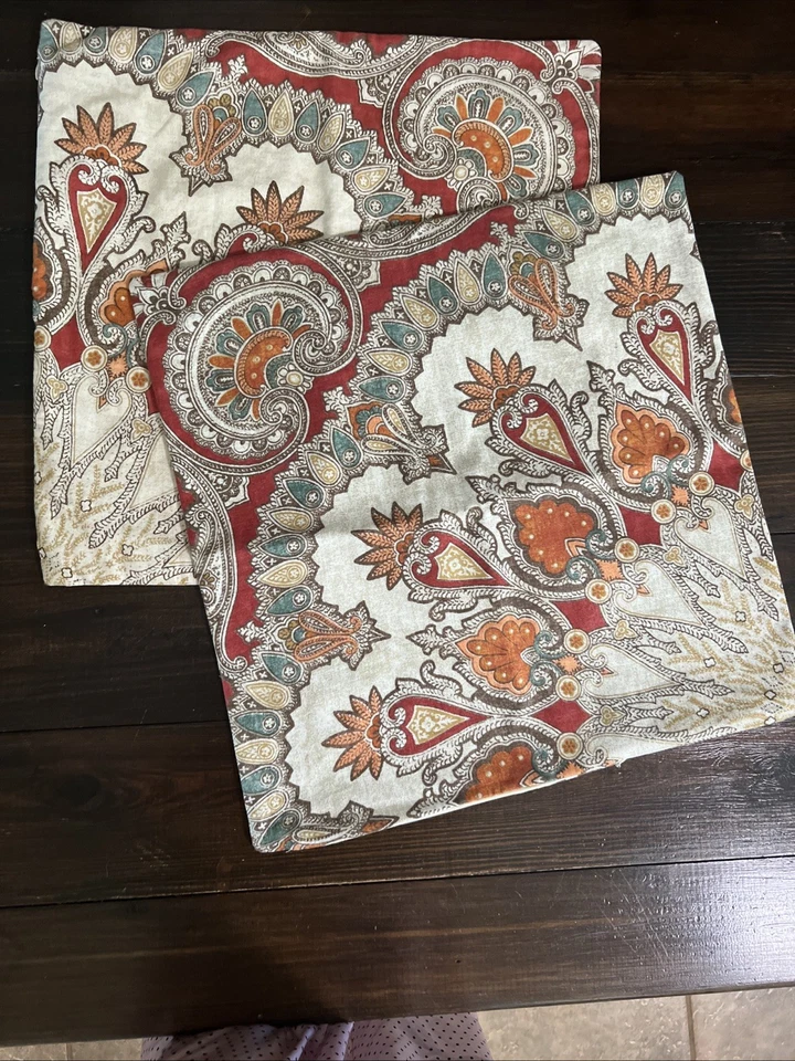 Pottery Barn Brown Beige Blue Paisley Ikat Batik 16x26 Zipper Sham Reversible - Image 4 of 4