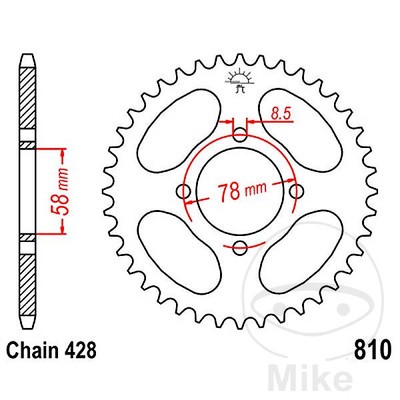 JT SPROCKETS Crown of Transfer Plate 43T P-428 Ø058 MM Ø078 MM