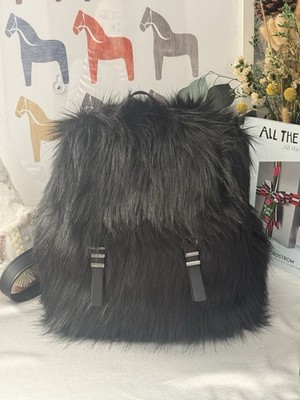 Michael Kors Quinn Black Faux Fur Backpack AUTHENTIC NWT | eBay