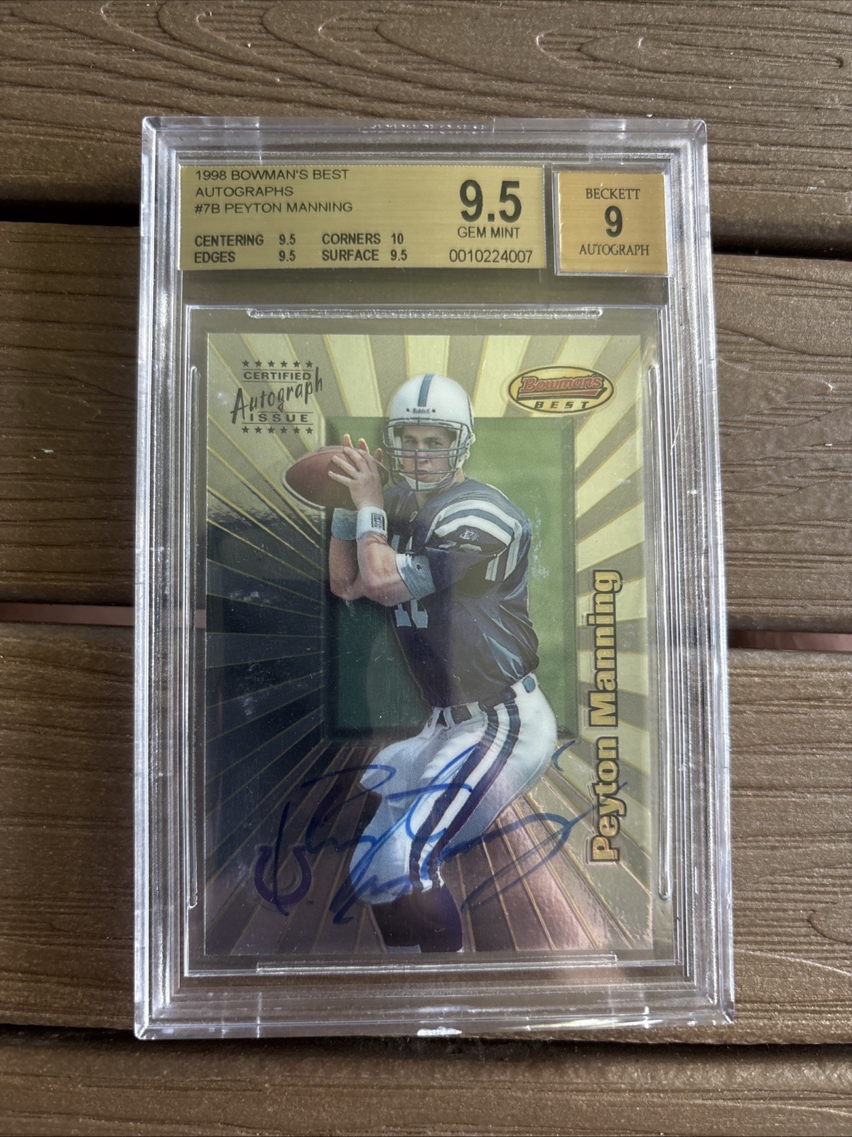 1998 Peyton Manning Bowmans Best Auto RC Rookie Autograph 7B BGS 9.5 HOF
