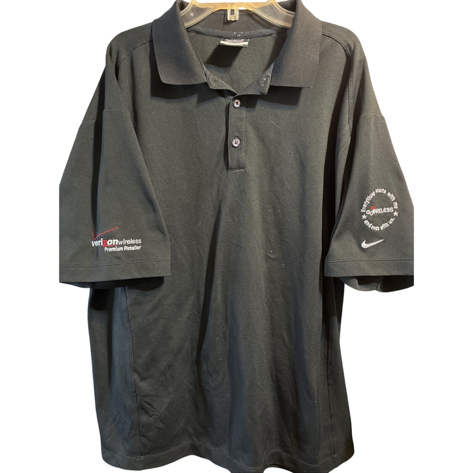 Nike Golf Dri Fit Verizon Men’s XL Black SS 1/4 Button Polyester Polo Shirt