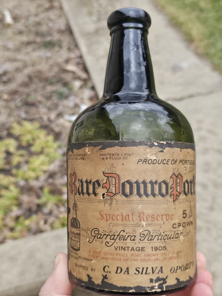 Antique Olive Green Double Paper Label Rare Douro Port Bottle 1905 Antique Olive Green Double Paper Label Rare Douro Port Bottle 1905