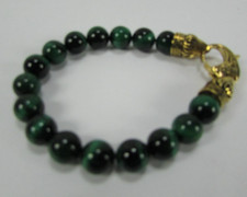 Invicta Crucible Men's 10mm Natural Green Tiger’s Eye Stone Bead Bracelet 8"