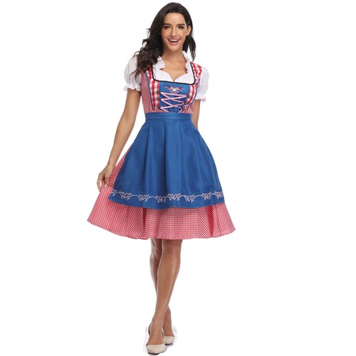 Womens German Bavarian Dirndl Dress Apron Oktoberfest Fancy Beer Maid Costume - Picture 11 of 16