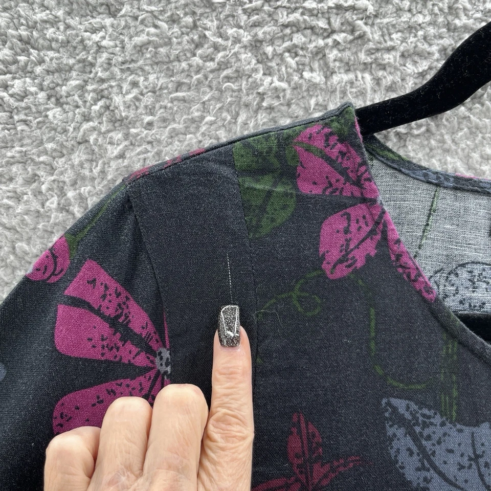 Gudrun Sjödén Dress Small Black Floral Linen Blend Relaxed Lagenlook Pockets - Image 4 of 4