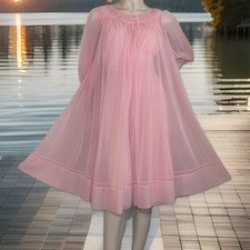 Vintage Shadowline Double Layer Ruched Waist Nightgown and Lg Sweep Robe Set S