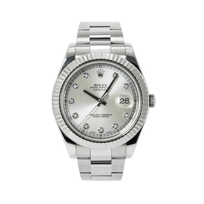 Rolex Datejust 41MM 116334 Fluted Oyster Silver Diamond Dial Steel Watch