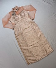 True VTG Handmade 60s Traditional Chinese Dress L Silk Cheongsam Wedding Qipao