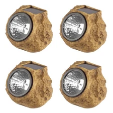 Set of 4 LED Solar Pathway Lights Shaped like Granite Rocks