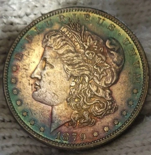 1879-o Morgan Silver Dollar Brilliant Uncirculated Slight Cameo & Mirrors Toned