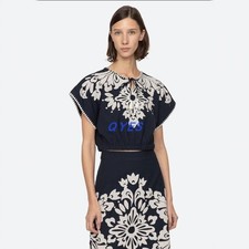 CLEARANCE Retro artistic embroidery lace up loose shirt long skirt cotton linen