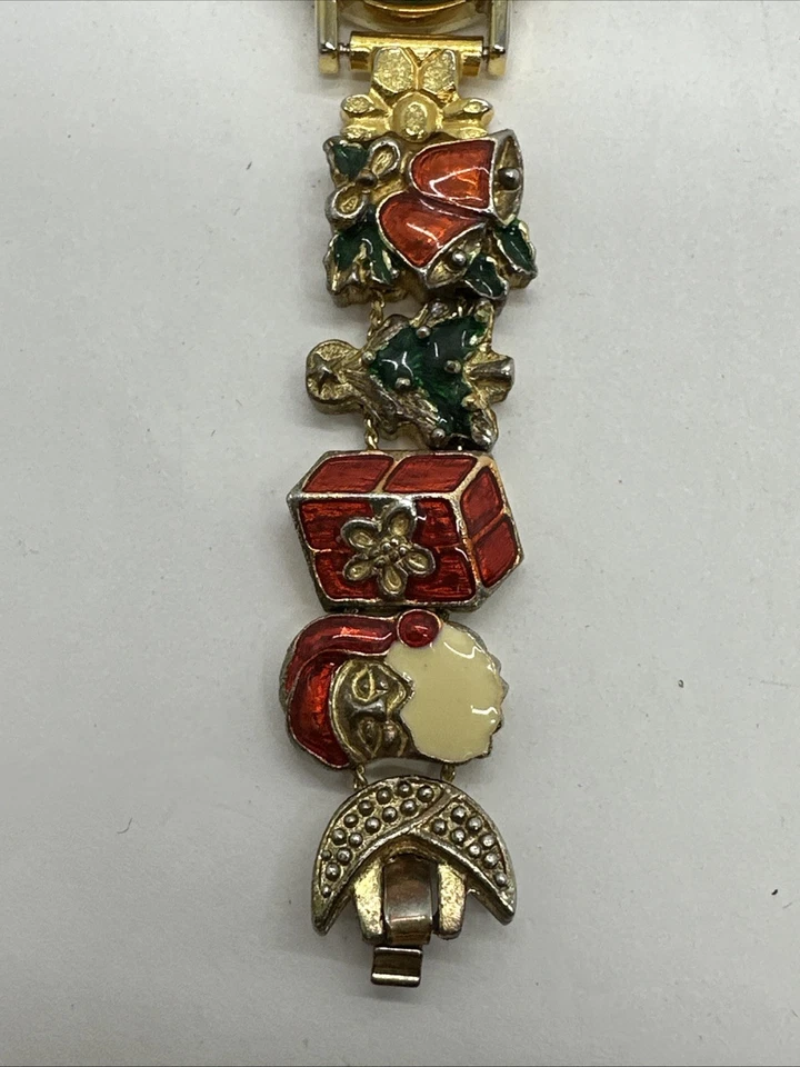 Винтажные женские рождественские часы Bond St слайд-браслет с брелоками 7 дюймов новый рабочий аккумулятор - Изображение 2 из 4