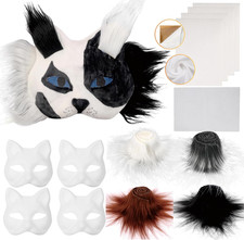 Therian Mask Kit Cat Fox Masks with Fur Eye Mesh and Felt Sheet 4PCS Furry Ani