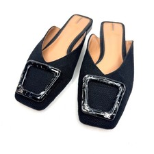 SAM EDELMAN Lavina Tweed Marbled Buckle Square Toe Slip On Mule Loafers 6 Black